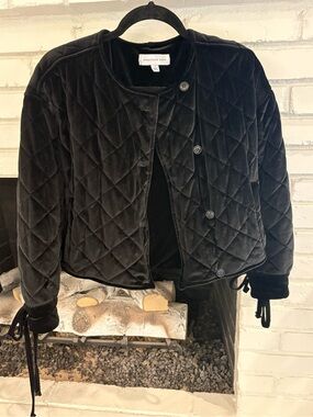 Something Navy Black Quilted Velvet Cropped Bomber